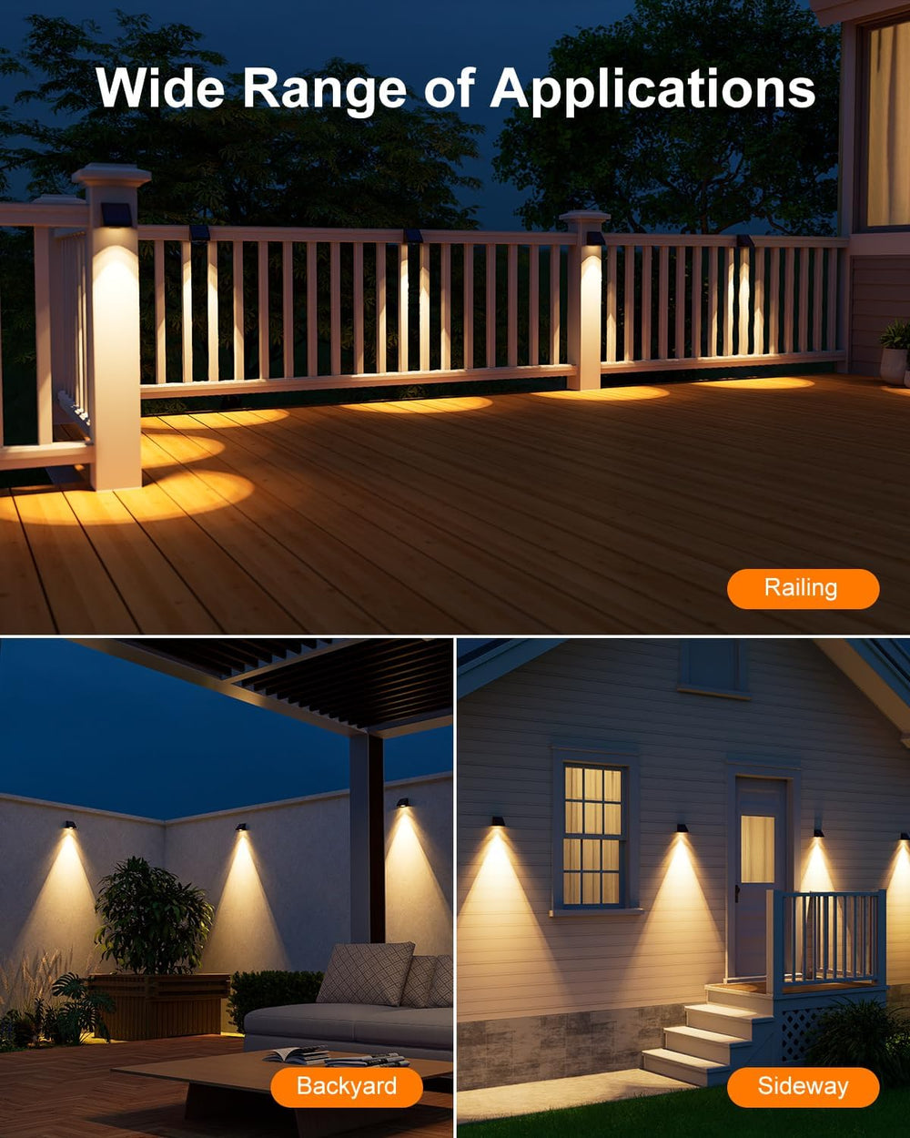 8 Pcs Decorative Sun Power Fence Lamp Outdoor Waterproof Warm White