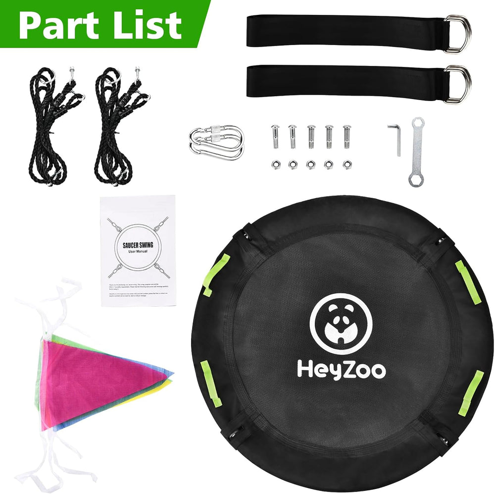 48 Inch Tree Swing, Larger Saucer Flying Swing for Outdoor Backyard, Black