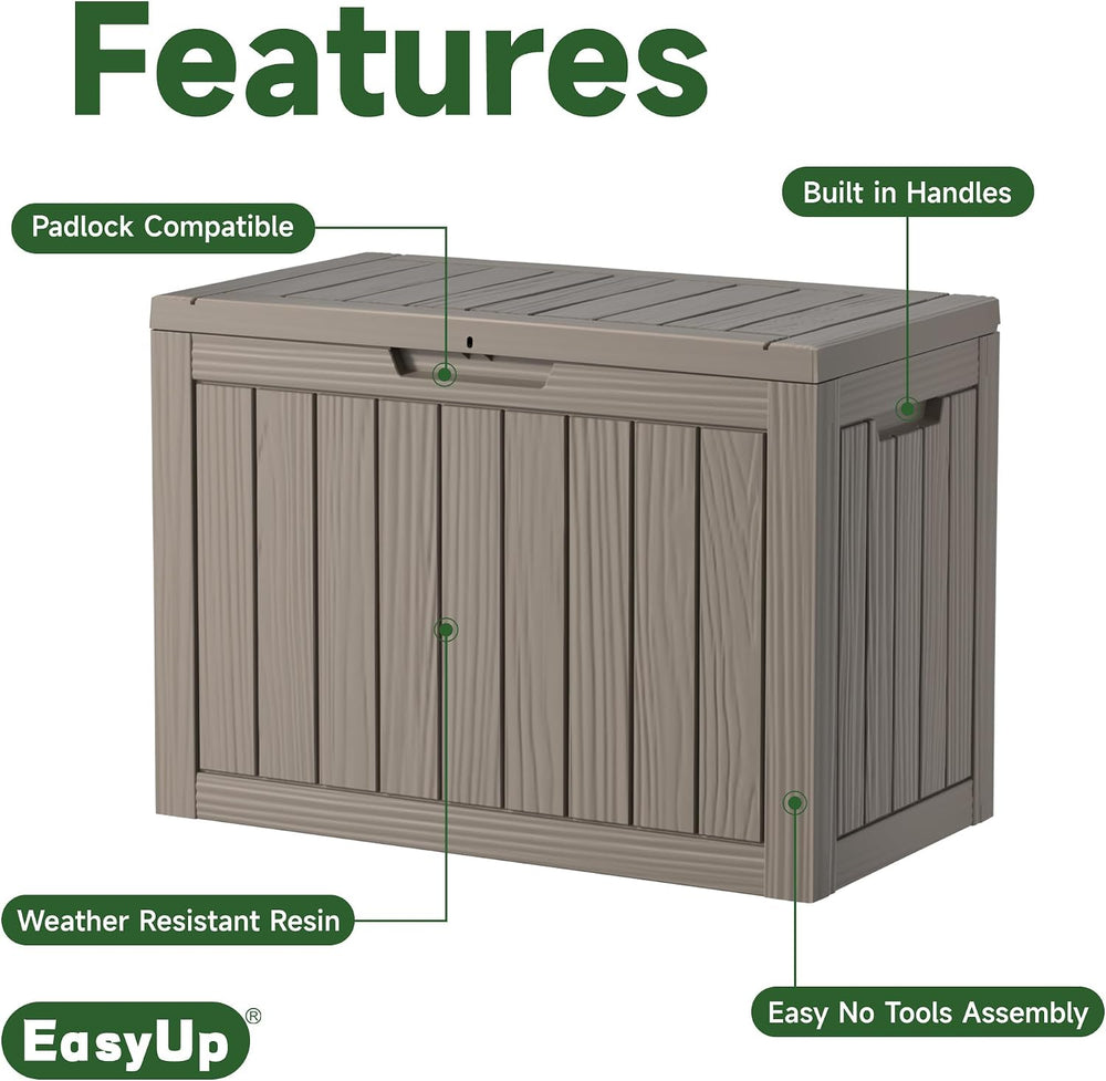 EasyUp 60 Gal Outdoor Storage Box Waterproof Lockable Resin Deck Box
