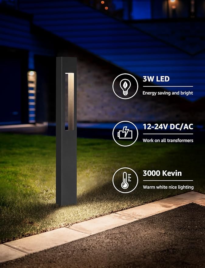 SUNVIE Low Voltage Landscape Lights 3W LED Pathway Lights Wired Aluminum Wate...