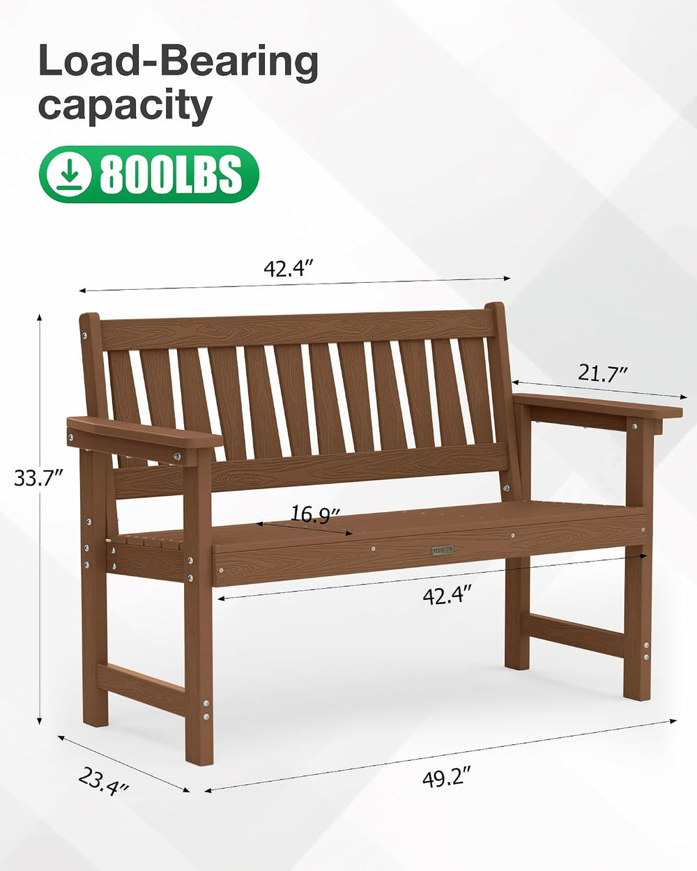 YEFU Outdoor Bench, 2-Person Garden Bench, Waterproof, Teak