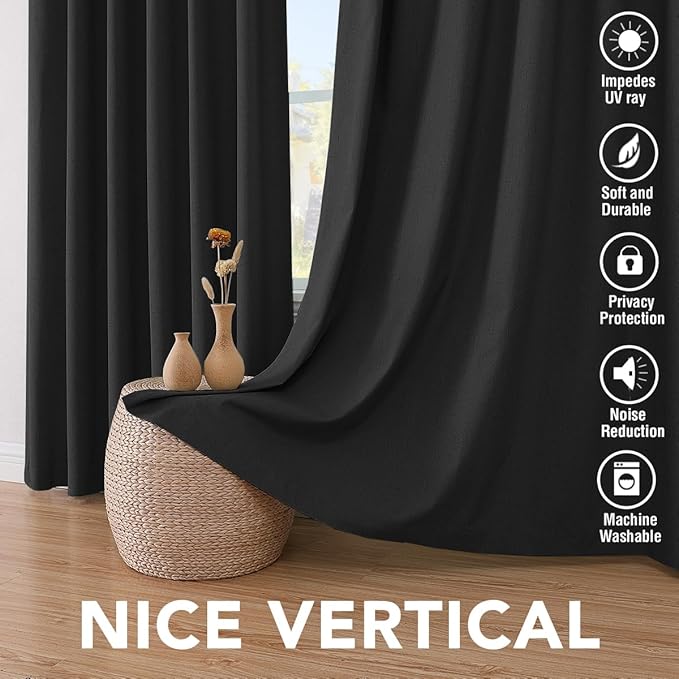 H.VERSAILTEX Linen Blackout Curtains 63 Inches Long 100% Blackout Thermal Ins...
