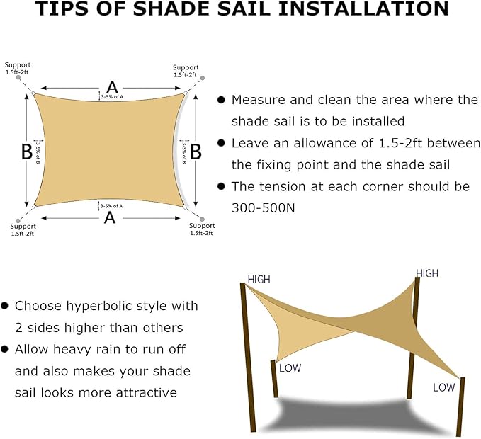 KANAGAWA Sun Shade Sail 20'x20' Sand Rectangle UV Block Canopy Awning...