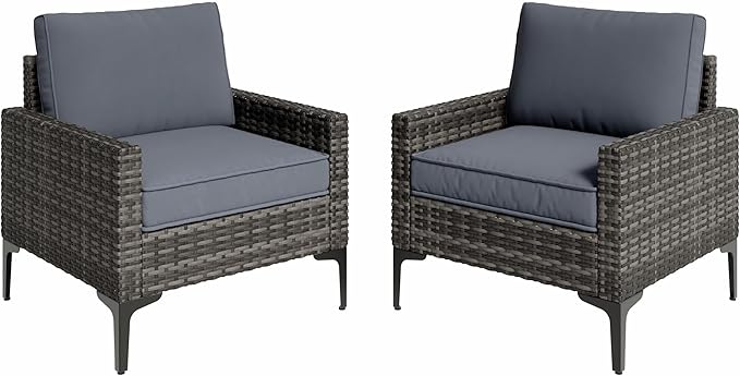 Jing's Villa 2-Piece Outdoor Sectional Single Chair Set, All-Weather Wick...