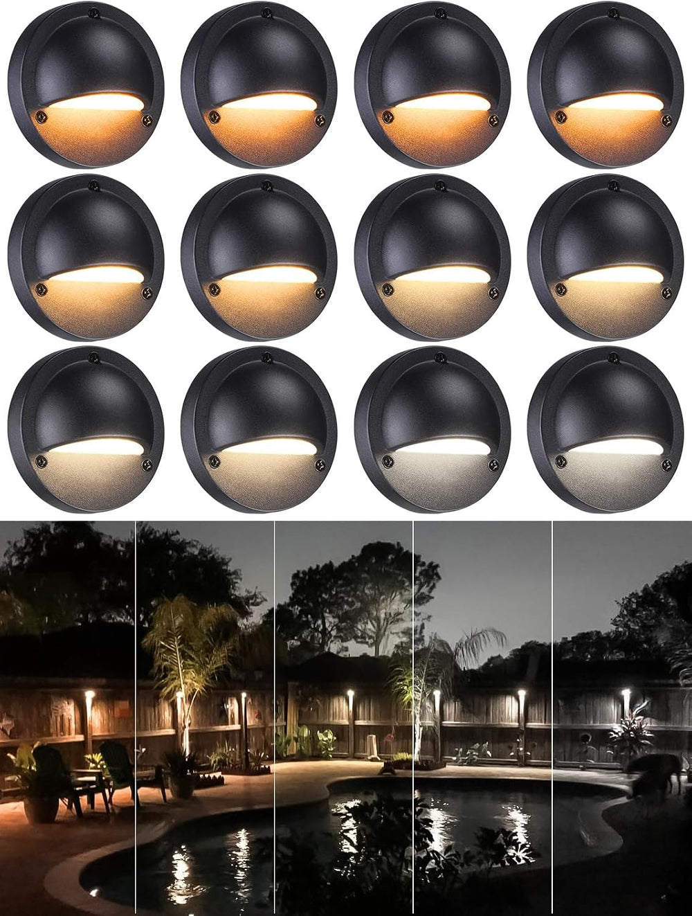 LEONLITE 12-Pack 5CCT 3.74inch Low Voltage LED Deck Lights, Black