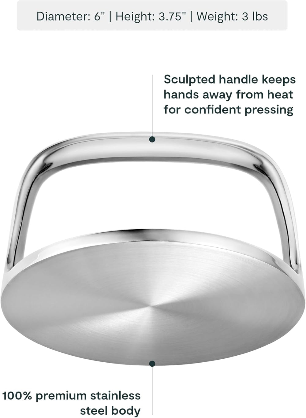 Caraway Grill Press with Handle, 100% Stainless Steel Body | Safe for Use wit...