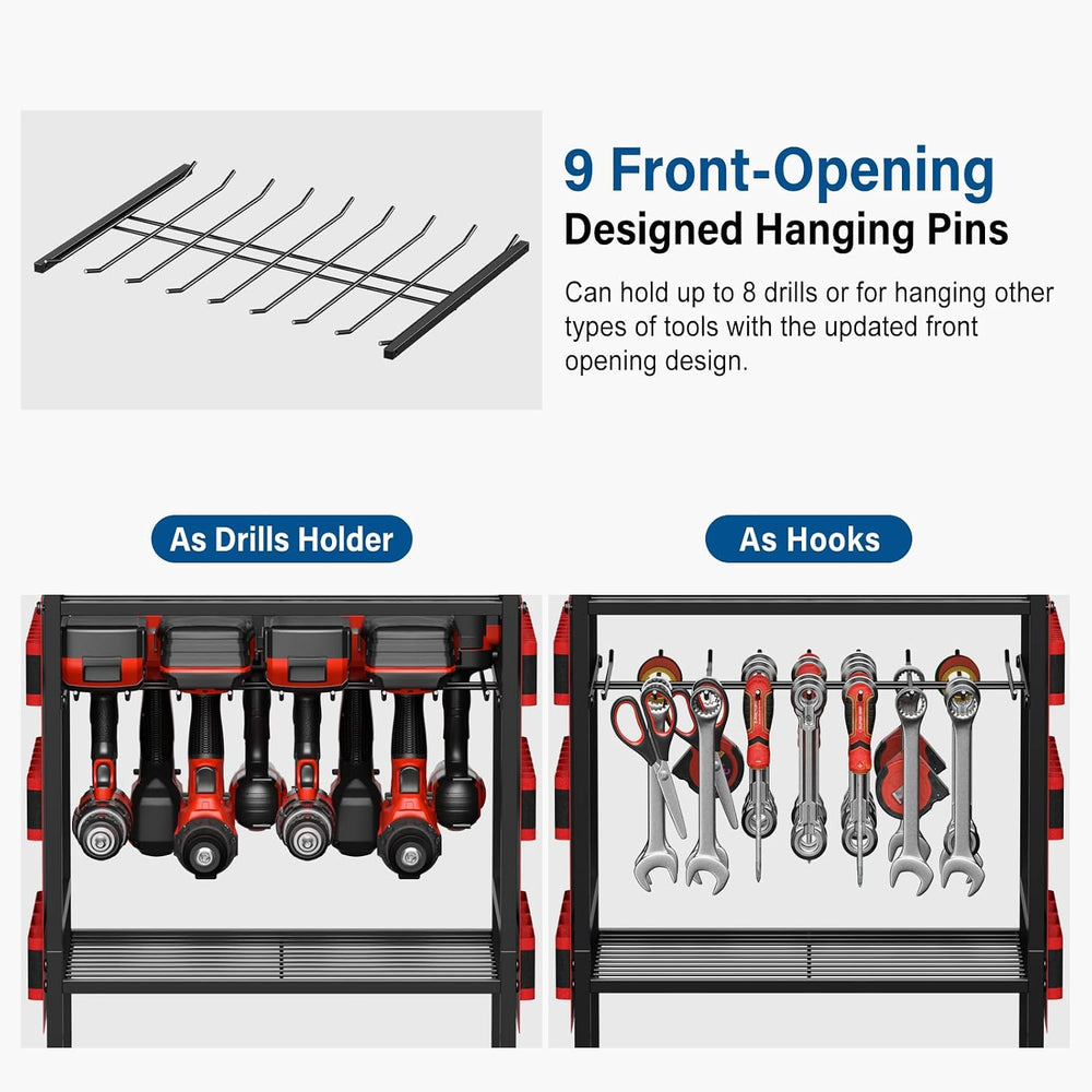 JUNNUJ Power Tool Charging Organizer Cart, 8 Outlet 3 USB, 6 FT Cord, Red