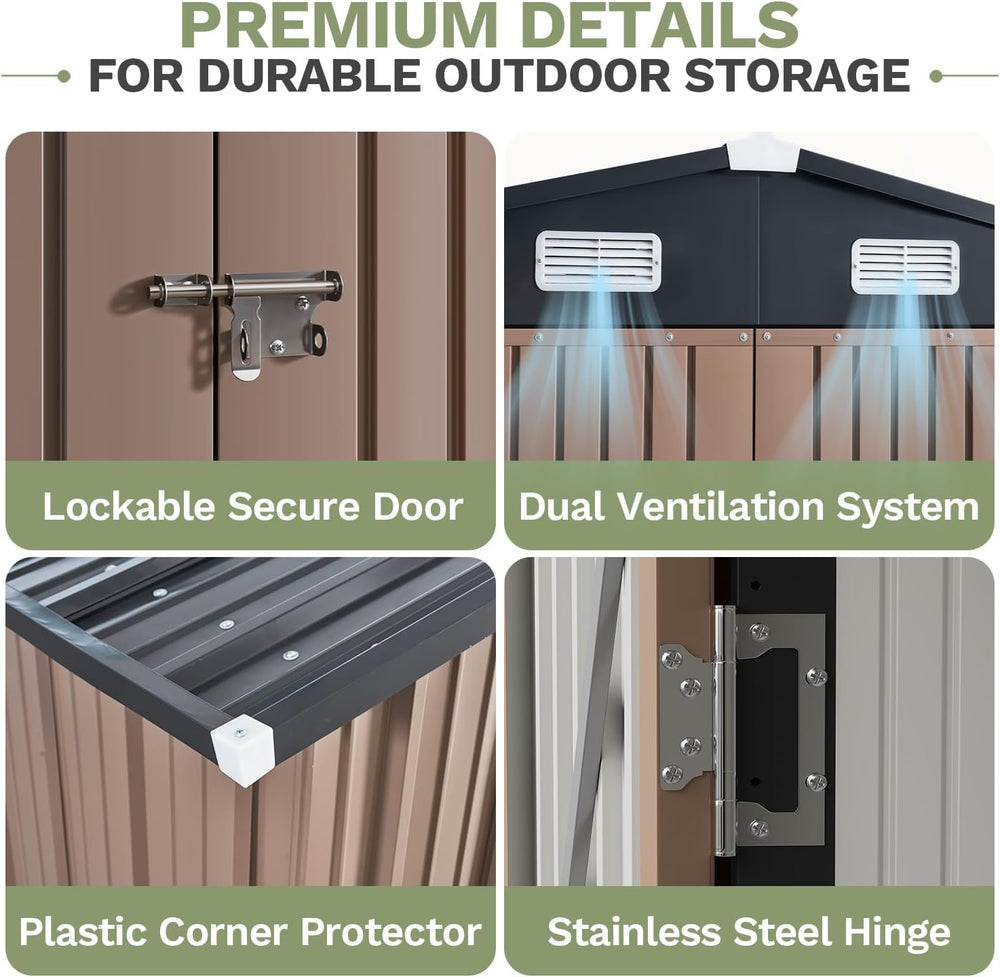 Aoxun 10x12 FT Outdoor Storage Shed with Lockable Double Door, Light Brown