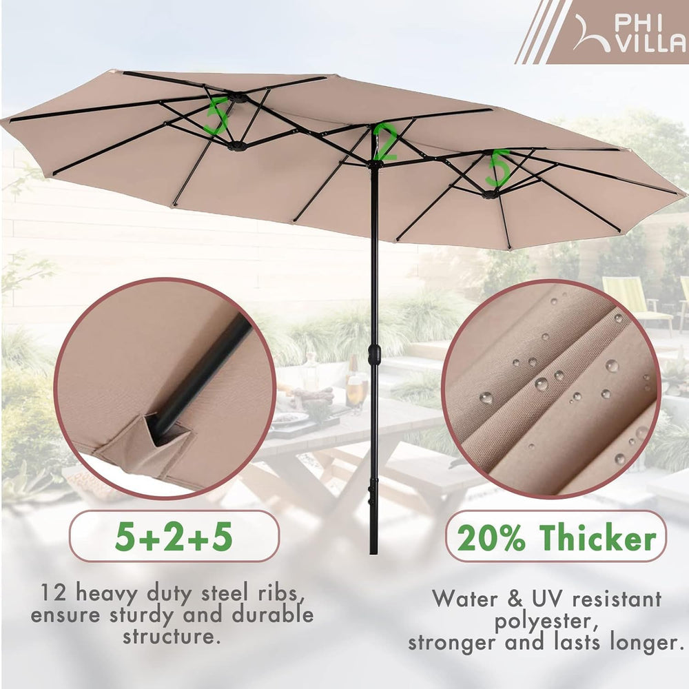 PHI VILLA Outdoor Table Chairs Set w/Umbrella, Patio Metal Furniture for 6
