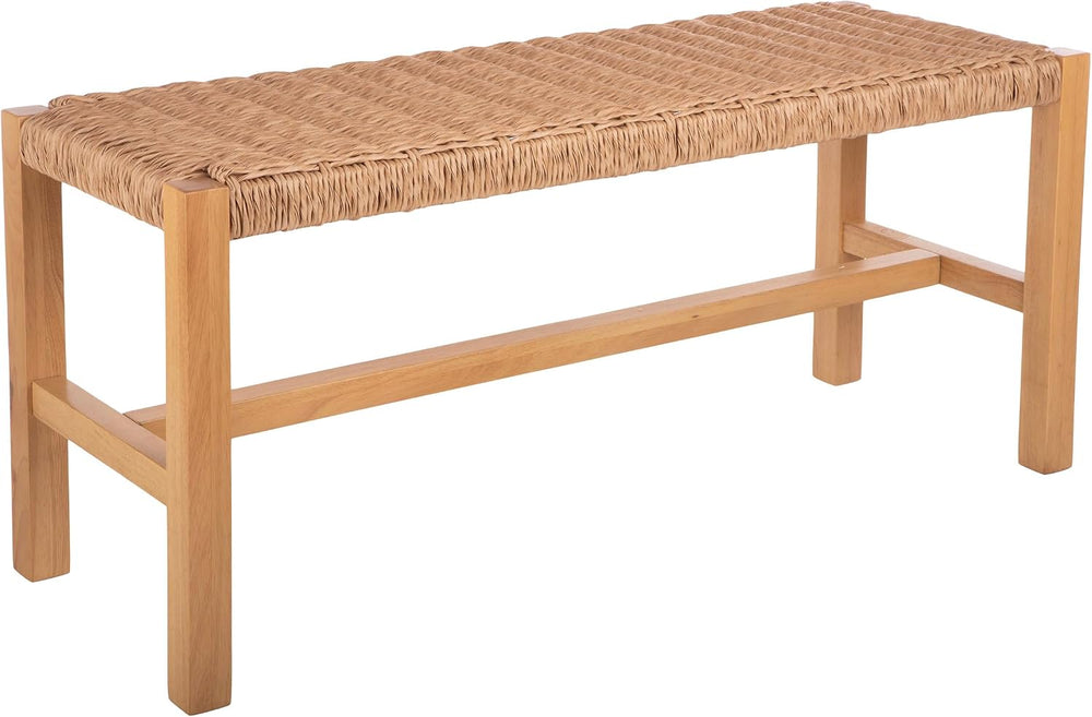 Alaterre Newport Solid Wood Entryway Bench with Woven Rope Seat, Light