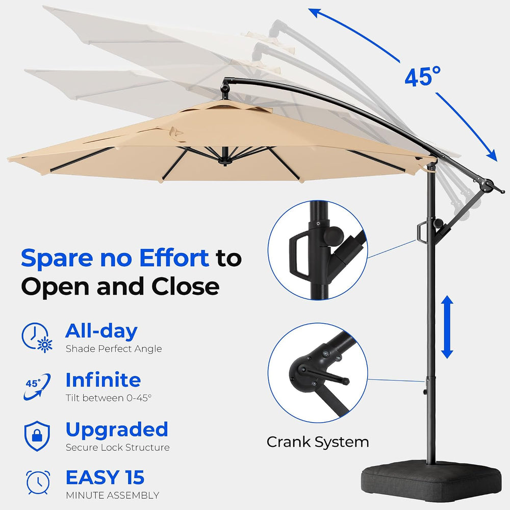 HOMSHADE 10ft Cantilever Patio Umbrella with Base Included, 30 MPH Wind-Resis...