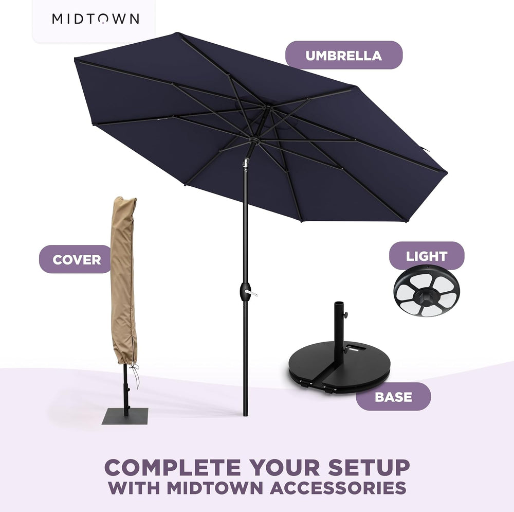 Midtown Umbrellas Lean - 9 Ft Patio Umbrella, Navy Blue Canopy