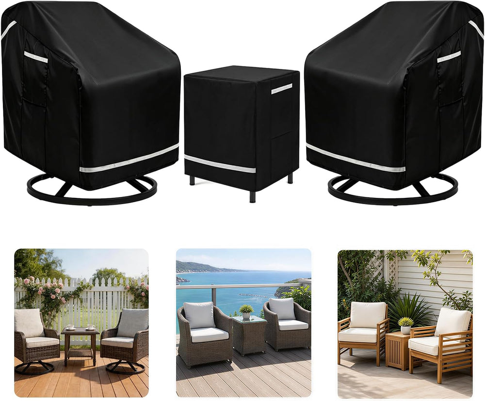 3 Piece Patio Furniture Covers for 2 Chairs and Side Table 37"W x 38&quo...