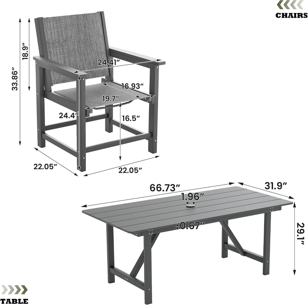UDPATIO 6-Persons HDPE Outdoor Dining Table Sets Furniture Heavy Duty