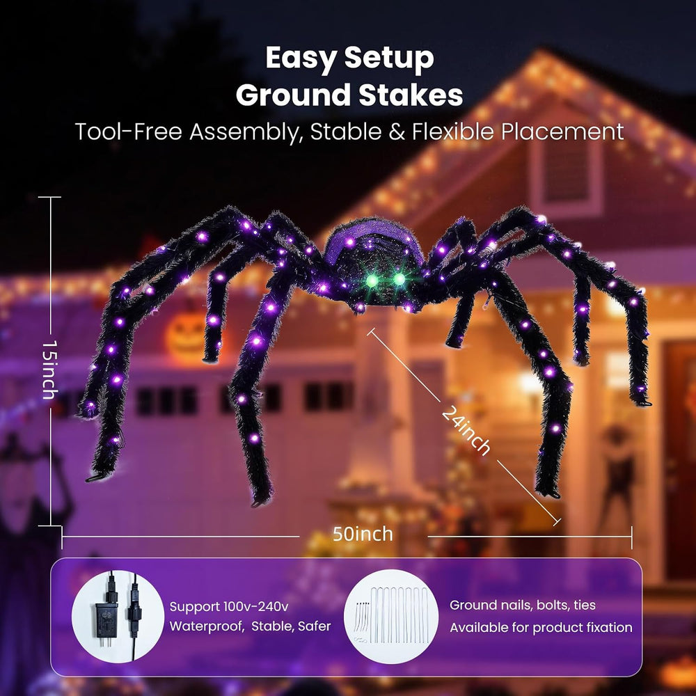 4.2FT Giant Spider Halloween Decorations Outdoor, 90 LEDs