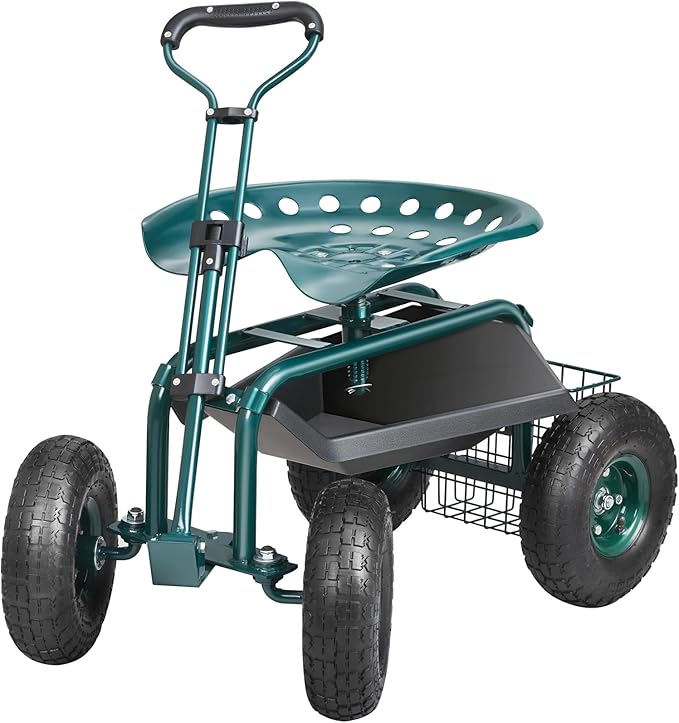 VEVOR Garden Cart Rolling Workseat with Wheels, Gardening Stool for Planting,...