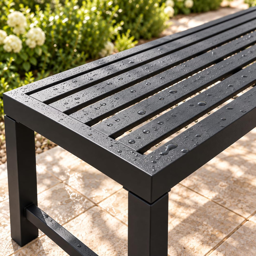 Black Outdoor Bench, Outdoor Metal Backless Bench Set of 2, 46" Patio Ga...