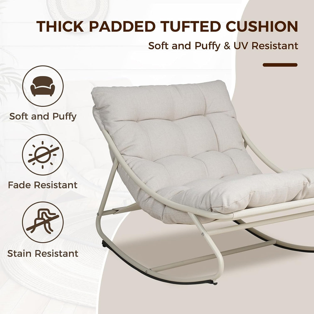 Grand patio Rocking Chair with Cushion for Indoor and Outdoor, Beige