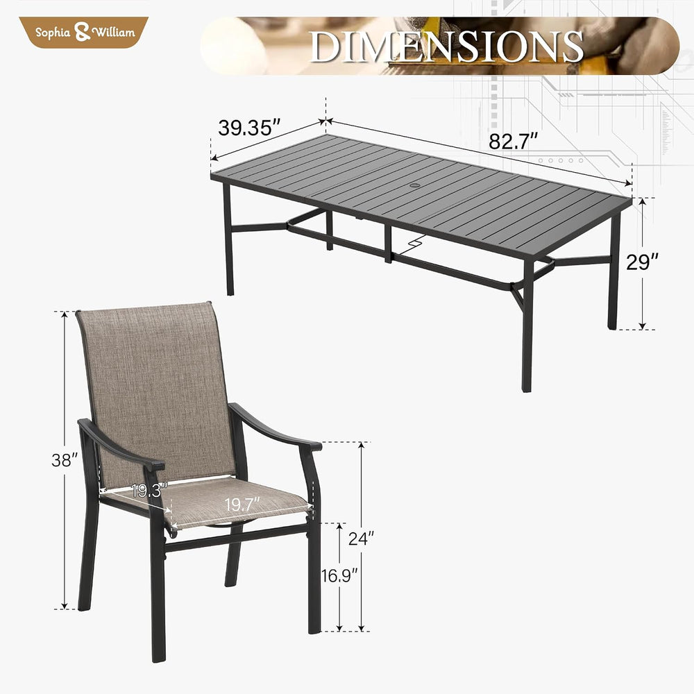 Sophia & William Outdoor Dining Set for 8 w/Metal Table & Textilene C...