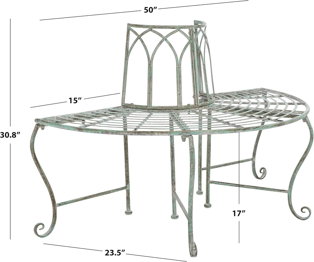 SAFAVIEH Outdoor Abia Metal Tree Bench, 50" Antique Dark Green PAT5018D