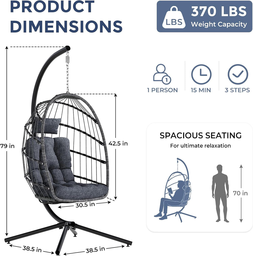 Outdoor Egg Chair with Stand, Indoor Egg Hanging Swing - Dark Grey
