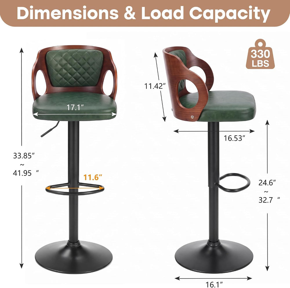 VECELO Swivel Bar Stools Set of 2, Adjustable Counter Height Stools with Bent...