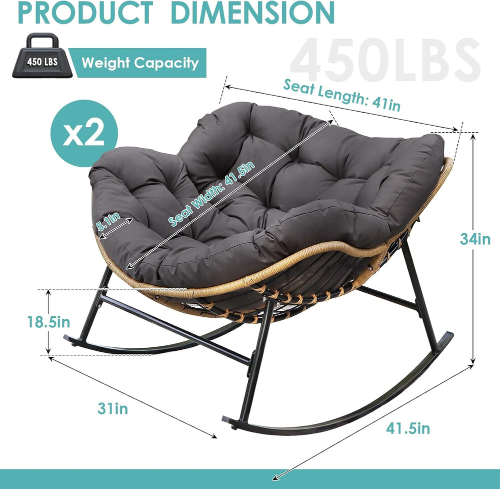 RADIATA 2 PCS Indoor Outdoor Papasan Rocking Chair, Oversized Lounge Chair