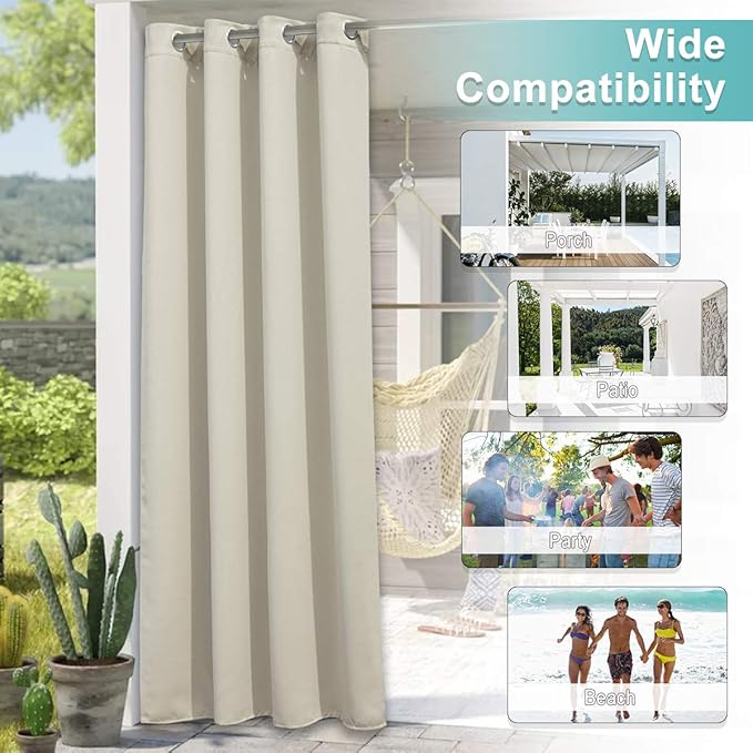 NICETOWN 2 Panels Weighted Patio Outdoor Curtains 95 inch Length, Home Fashio...