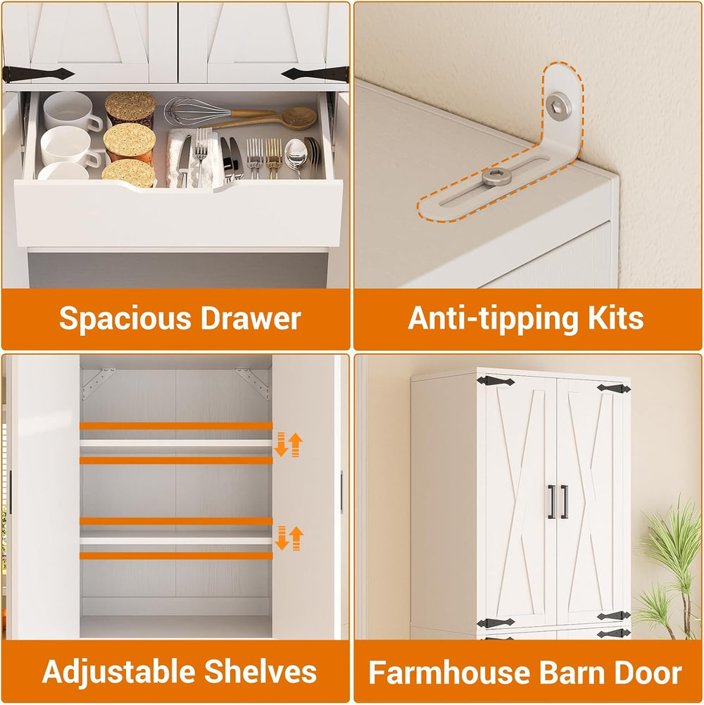Unikito 71" Kitchen Pantry Storage Cabinet with Adjustable Shelves, Drawer