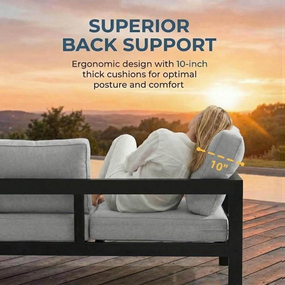 Aluminum Patio Furniture Set, All Weather Patio Sofa with 10" Back Cushion