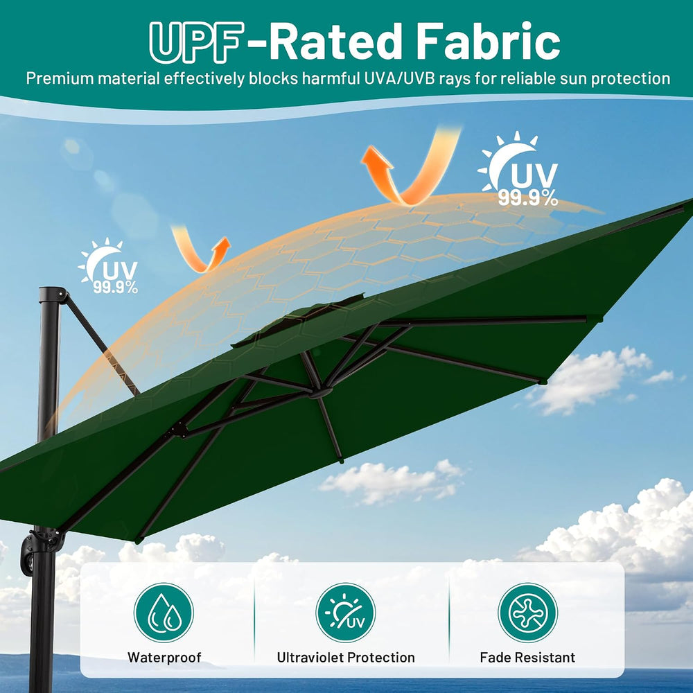 AreShark 10 X 13 FT Cantilever Umbrella w/ 360-Degree Rotation, Dark Green