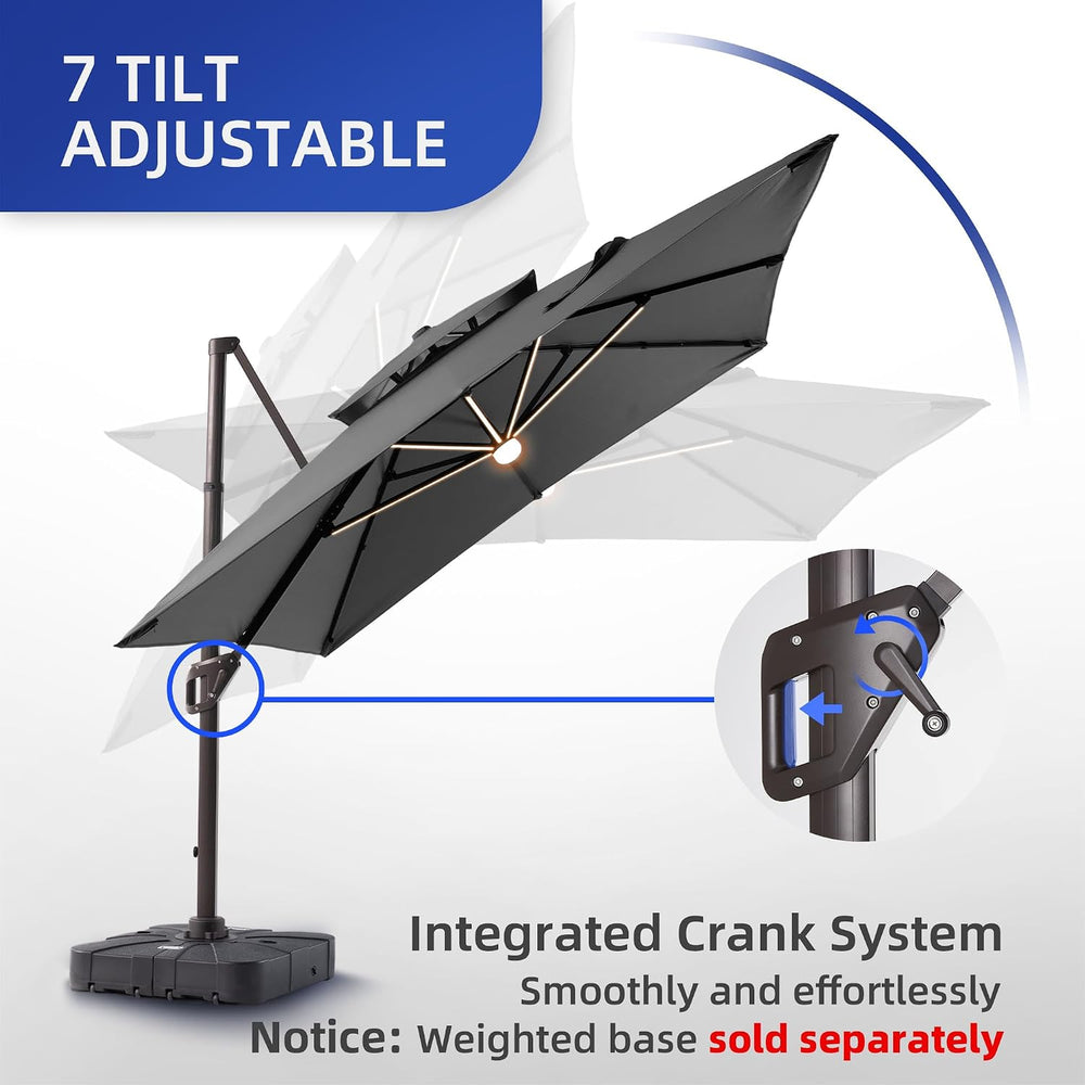 9 X 12 FT Cantilever Patio Umbrella with Led Lights