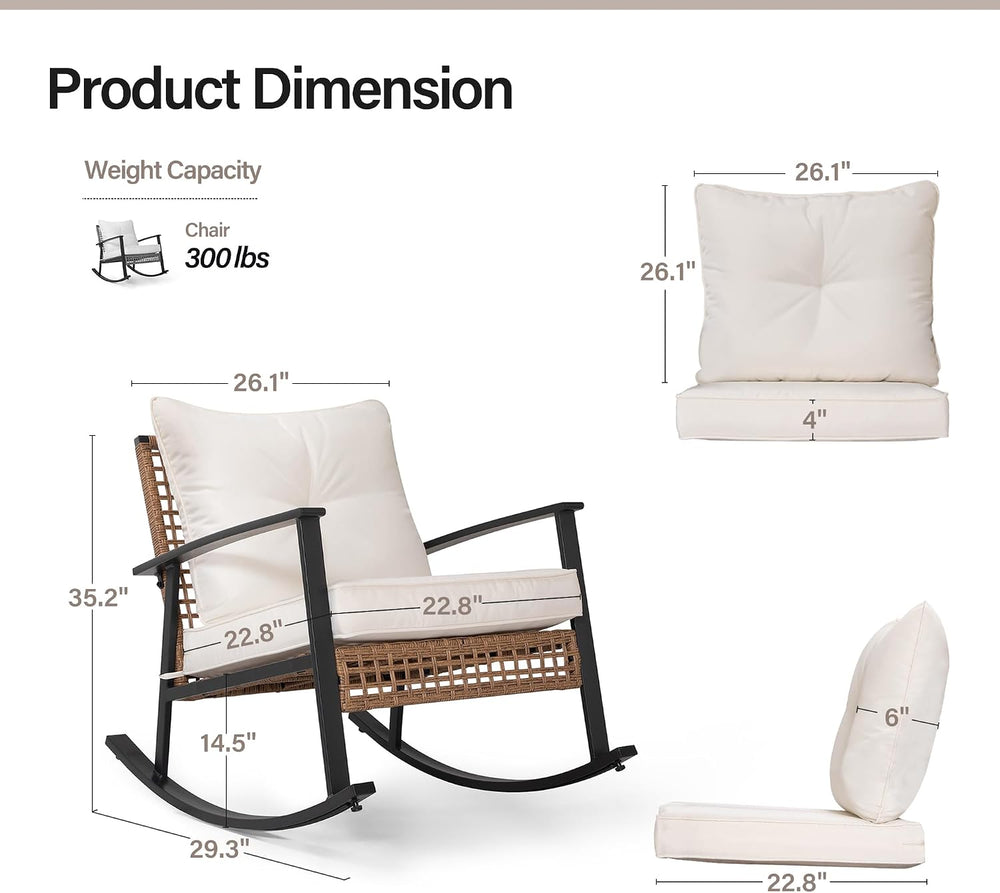 LAUSAINT HOME Outdoor Wicker Rocking Chair, Oversized Patio Chair Comfy Rocke...