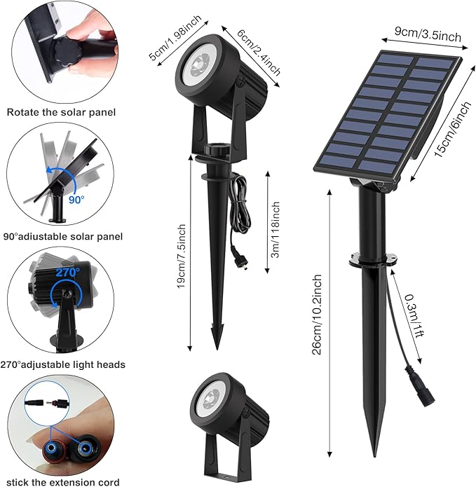 T-SUNUS Solar Spot Lights Outdoor White Christmas 4 Pack IP65 Waterproof Land...