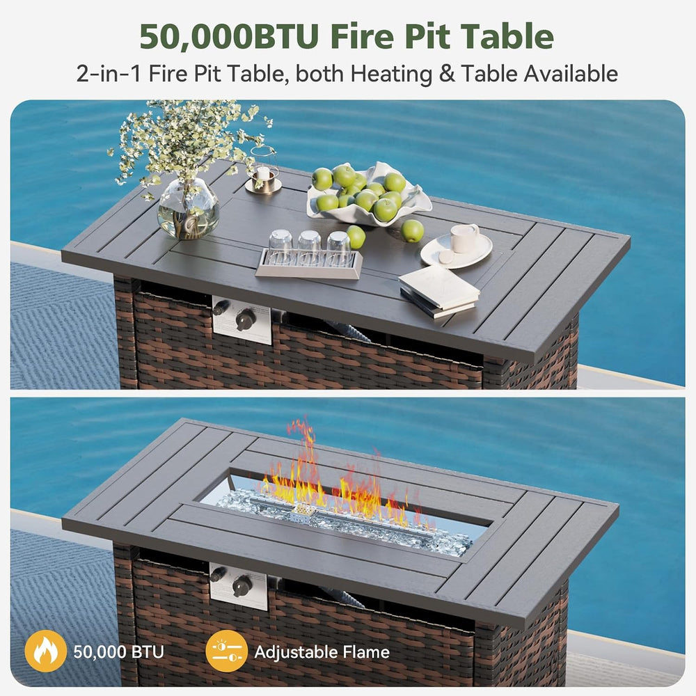 Aoxun 11 Piece Outdoor Patio Furniture Set with 44'' Fire Pit Table, ...