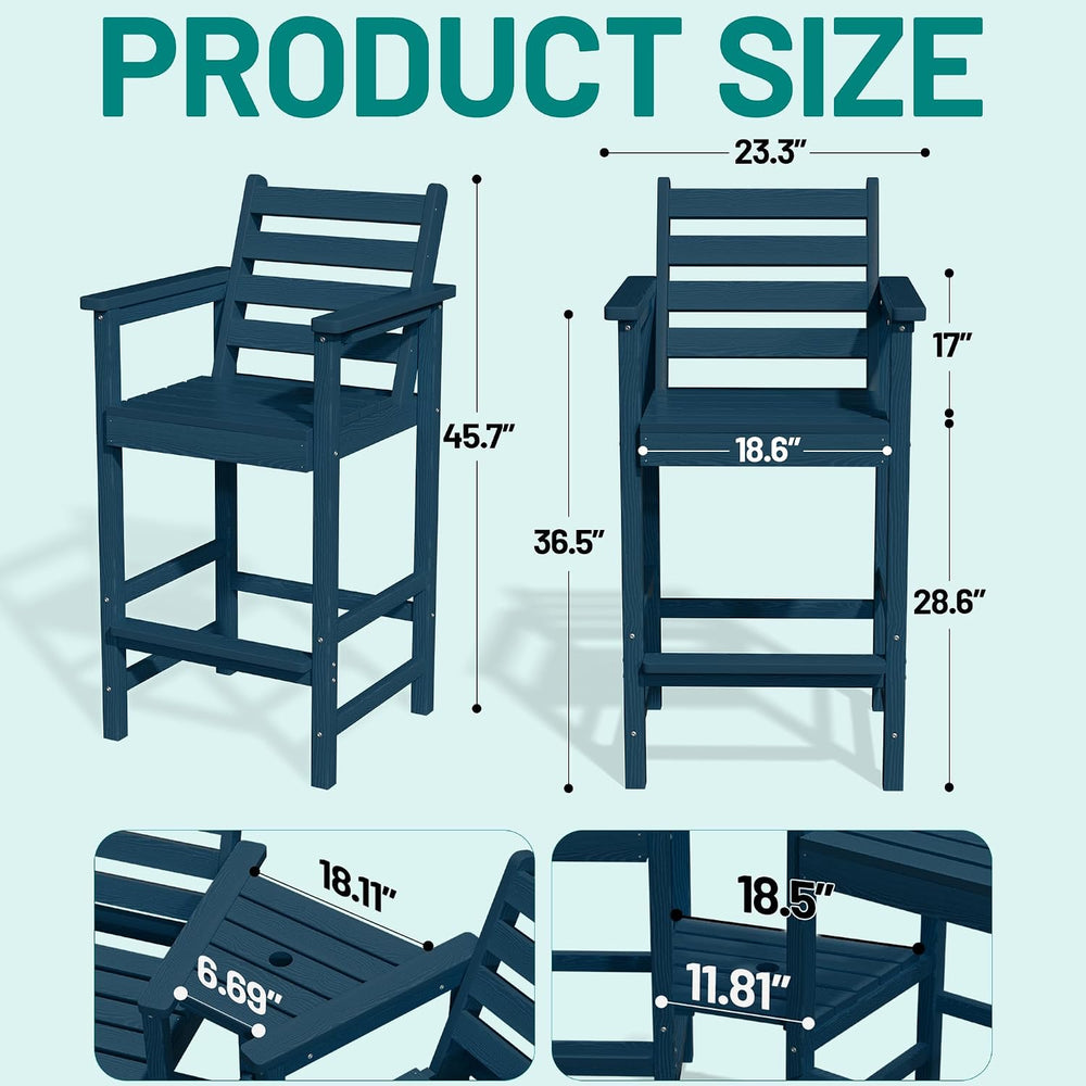 PLUUV Tall Adirondack Chairs Set of 2 with Double Connecting Trays,Navy