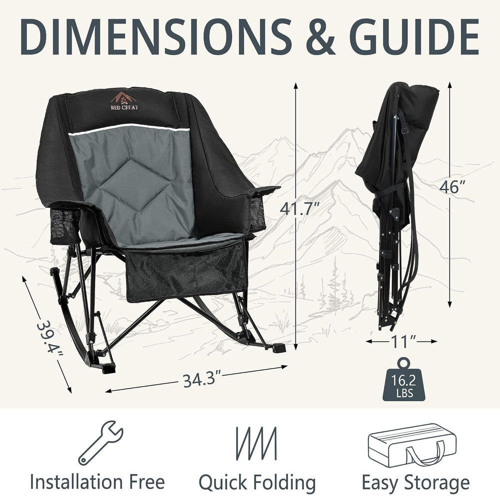 400lbs Rocking Camping Chair Oversized Folding Rocker for Adults