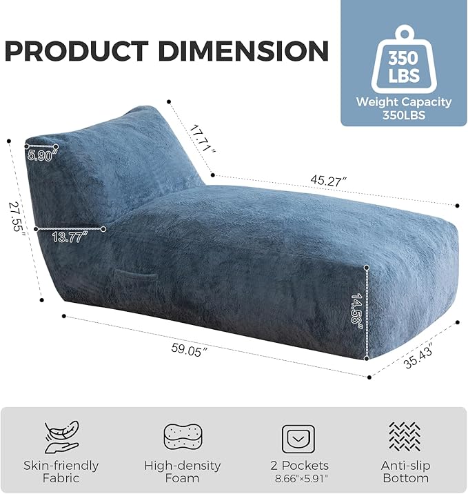 Giant Bean Bag Lounger Chair for Adults with Soft & Cozy Plush Fabric,Mem...