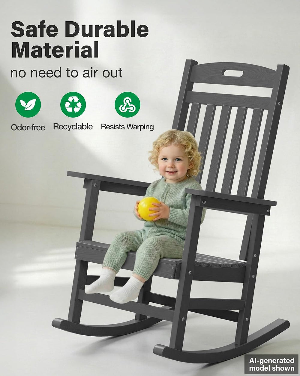 YEFU Outdoor Rocking Chairs Set of 2, HIPS Rocking Chair, Grey