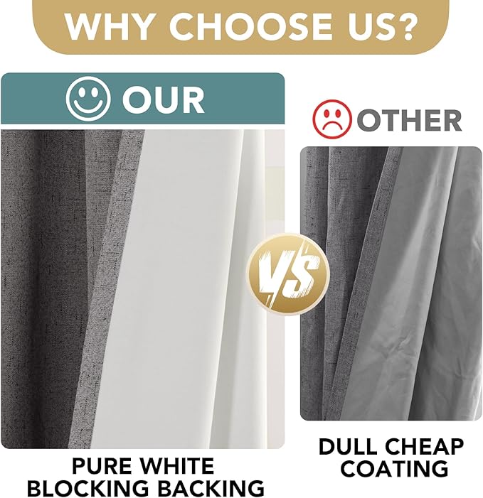 H.VERSAILTEX Linen Blackout Curtains Durable Thick Textured Linen Look 100% B...