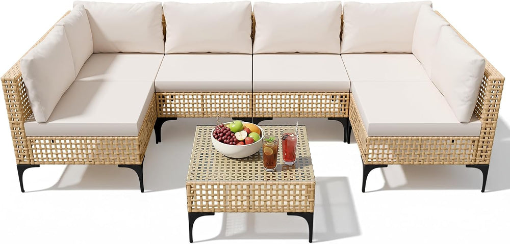 Devoko Patio Furniture Set,7 Pieces Outdoor Wicker Sectional Couch