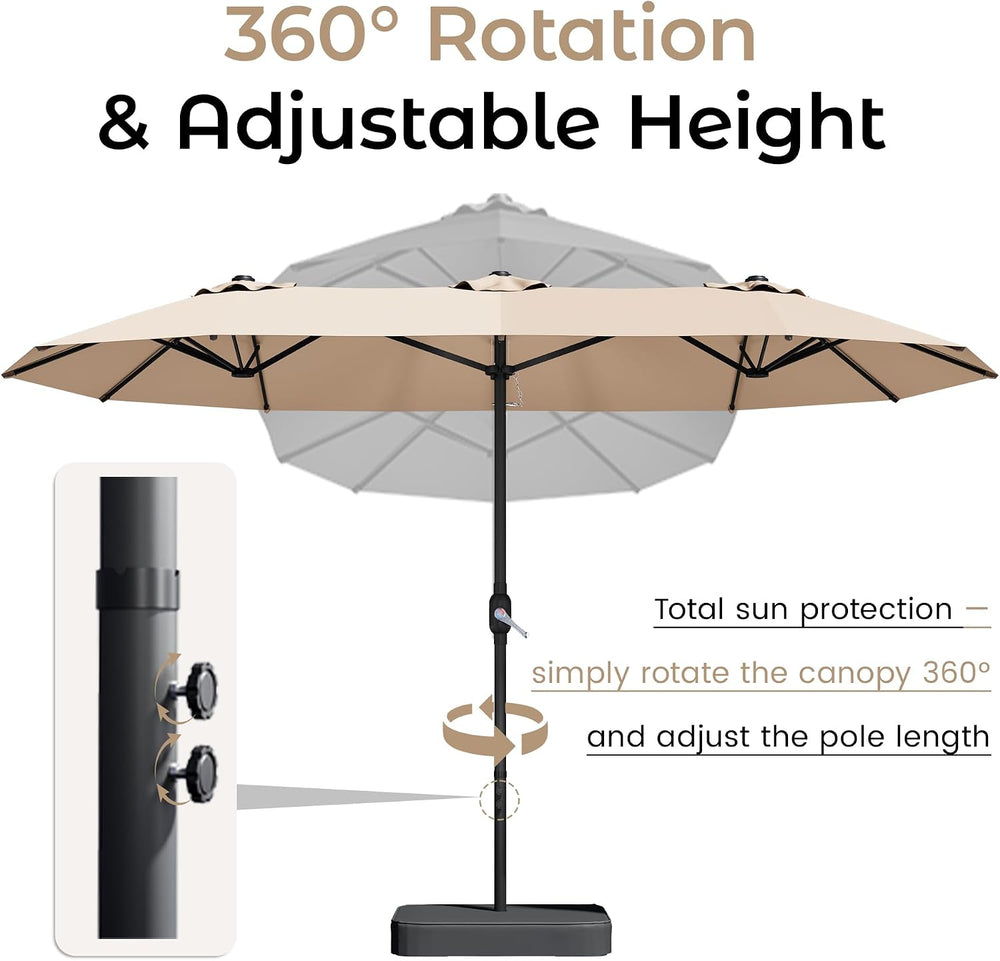 15ft Patio Umbrella with Base,Large Double-Sided Rectangular Umbrella,Beige