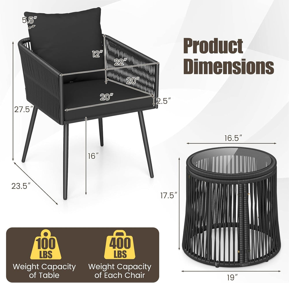 KOTEK 3 Piece Outdoor Wicker Bistro Set