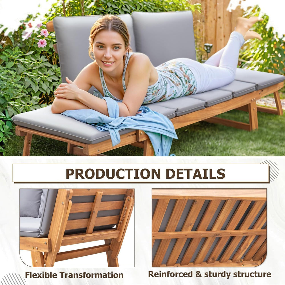 Devoko Outdoor Couch Acacia Wood Outdoor Sofa Balcony Furniture (Grey)