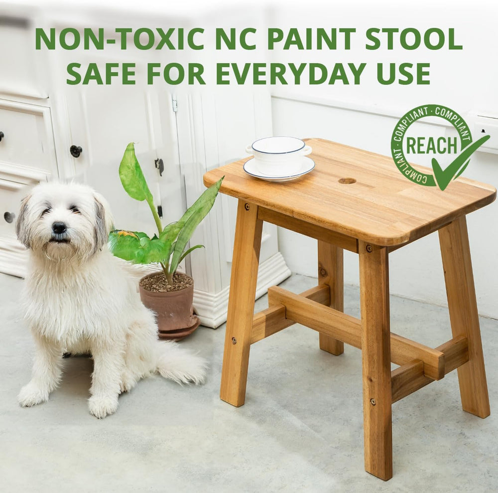 18-Inch Rectangular Acacia Wood Stool, Small Bench, Natural Wood
