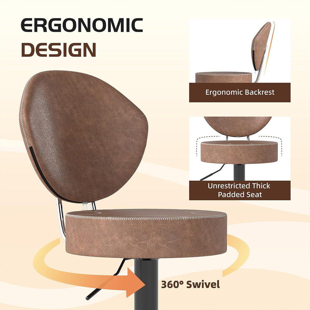 Swivel Bar Stools Set 2, Adjustable Height Suede-Like Leather Brown
