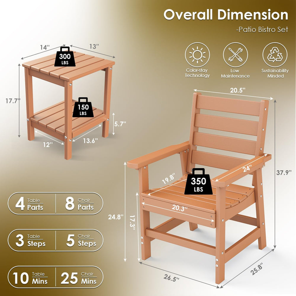 GREENVINES 3 Pieces Patio Furniture Set | Outdoor Bistro Sets for 2 | HDPE Pl...