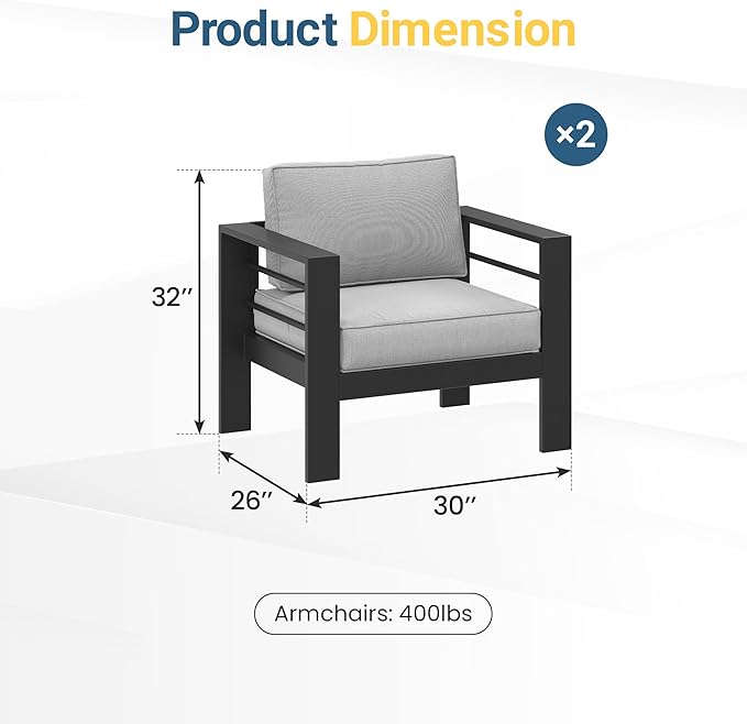 Wisteria Lane Patio Furniture Metal Armchair Set of 2, Metal Outdoor Chairs w...