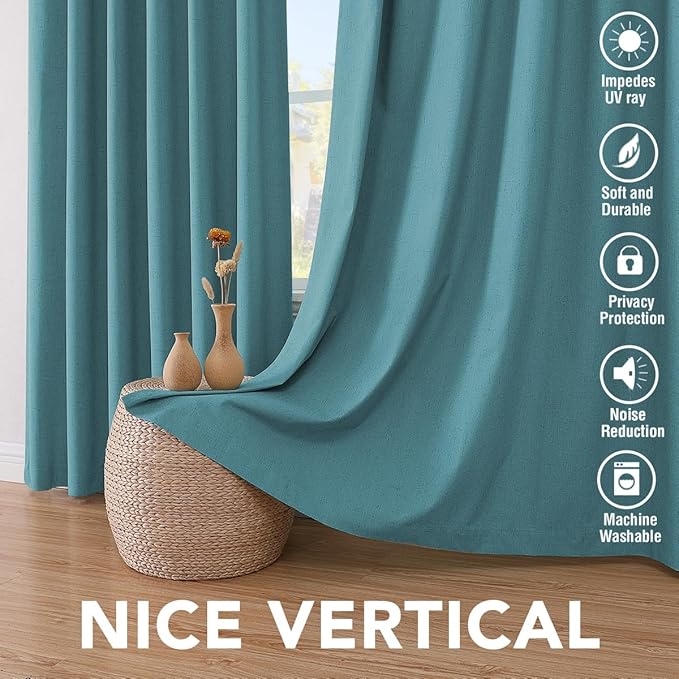 H.VERSAILTEX Linen Blackout Curtains 63 Inches Long 100% Absolutely Blackout ...