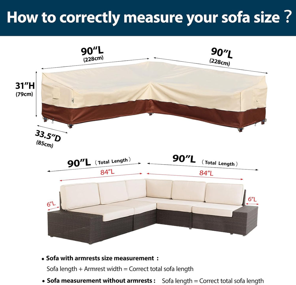 Outdoor Sectional Cover, 90-inch V-Shaped Patio Furniture Sofa Covers Waterpr...